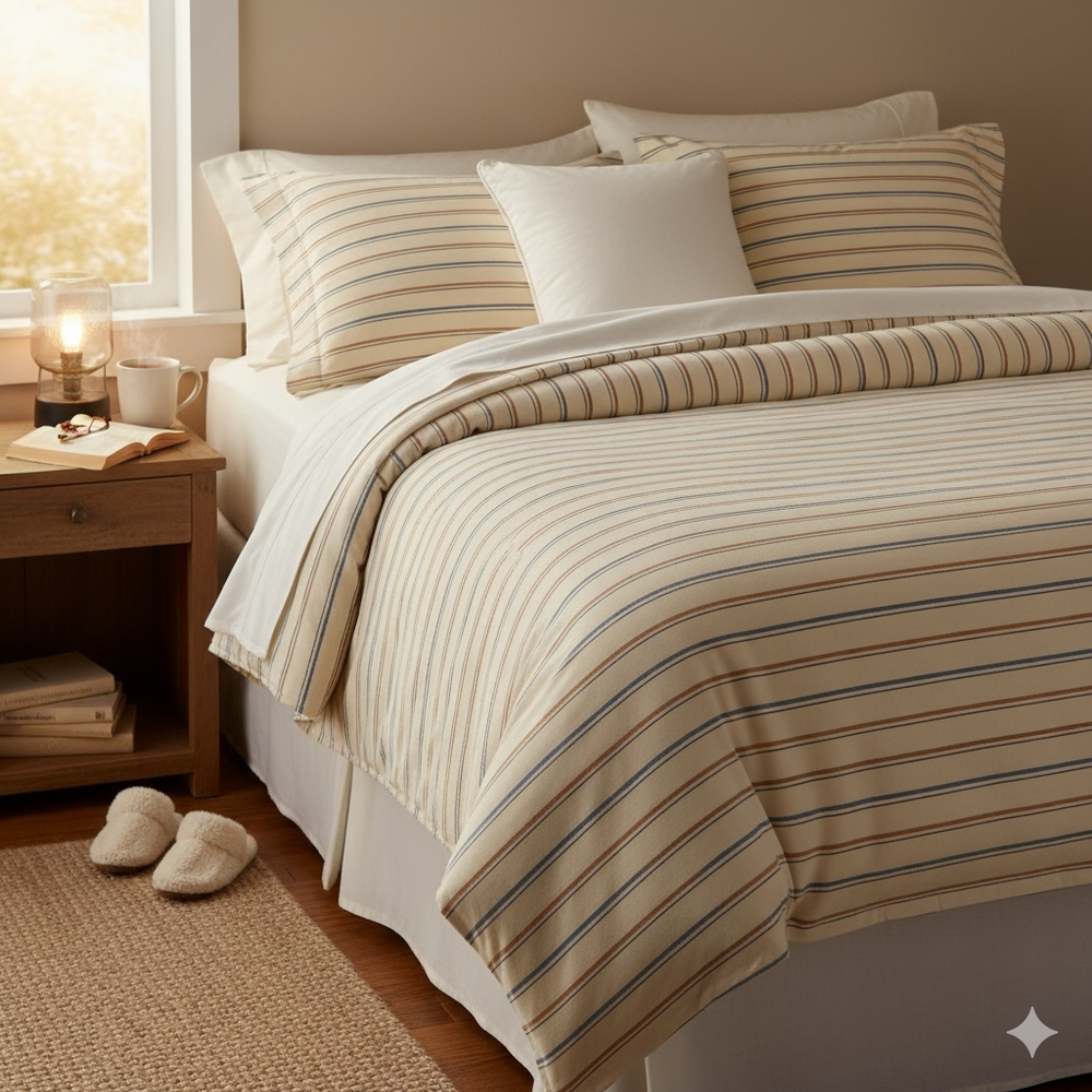 Vintage Utica Flannel Ease pajama stripe twin sheet set